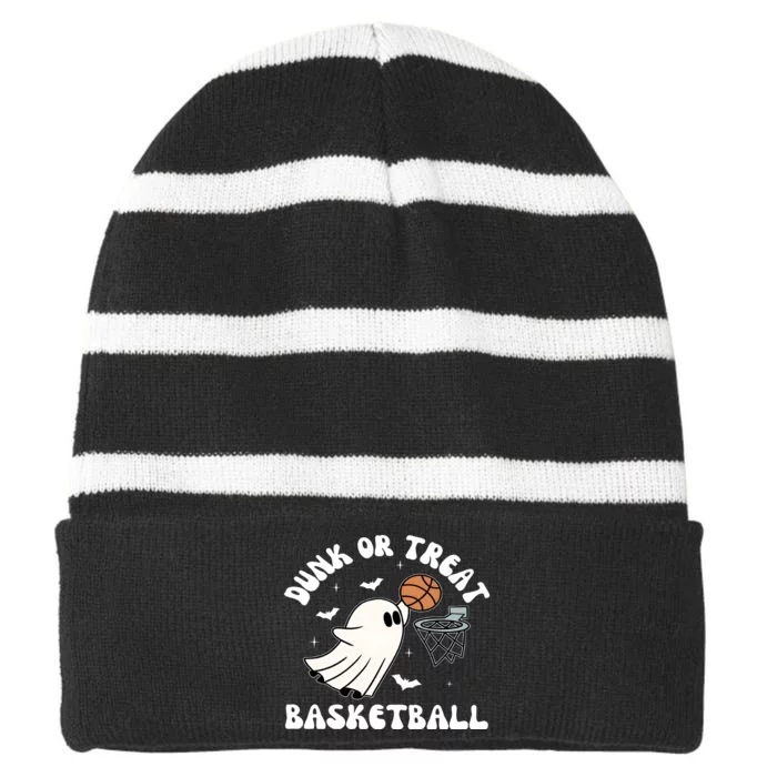 Basketball Ghost Halloween Cute Ghoul Striped Beanie with Solid Band