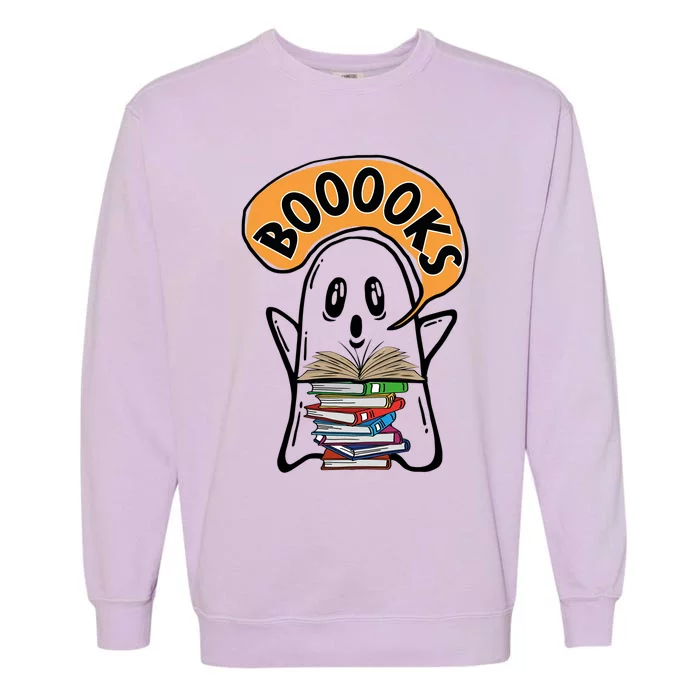 Booooks Ghost Halloween Reading Book Teacher Gift Garment-Dyed Sweatshirt