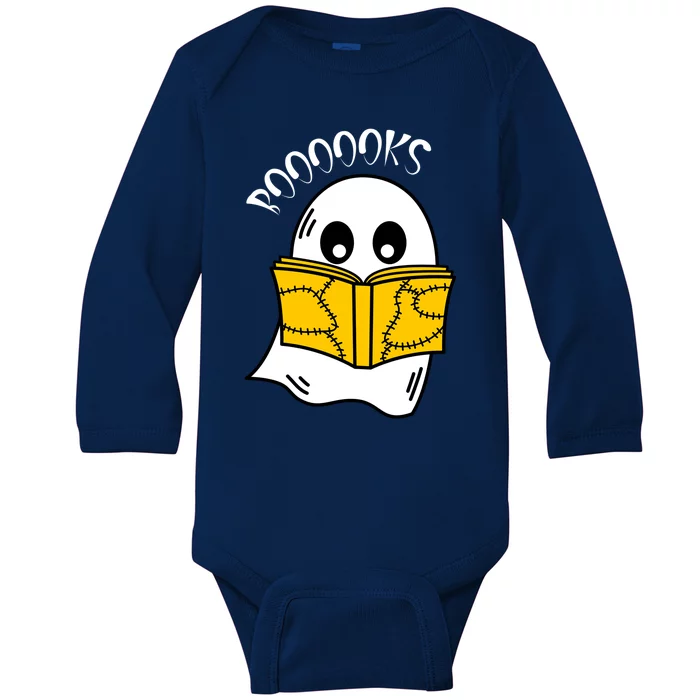 Booooks Ghost Halloween Reading Cute Ghost Reading Book Cool Gift Baby Long Sleeve Bodysuit