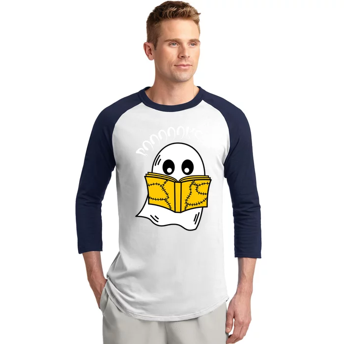 Booooks Ghost Halloween Reading Cute Ghost Reading Book Cool Gift Baseball Sleeve Shirt