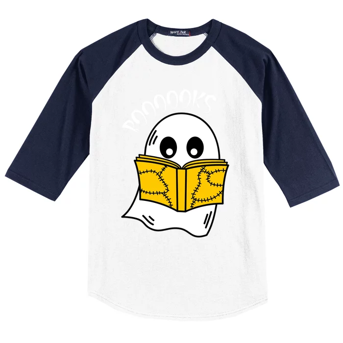 Booooks Ghost Halloween Reading Cute Ghost Reading Book Cool Gift Baseball Sleeve Shirt