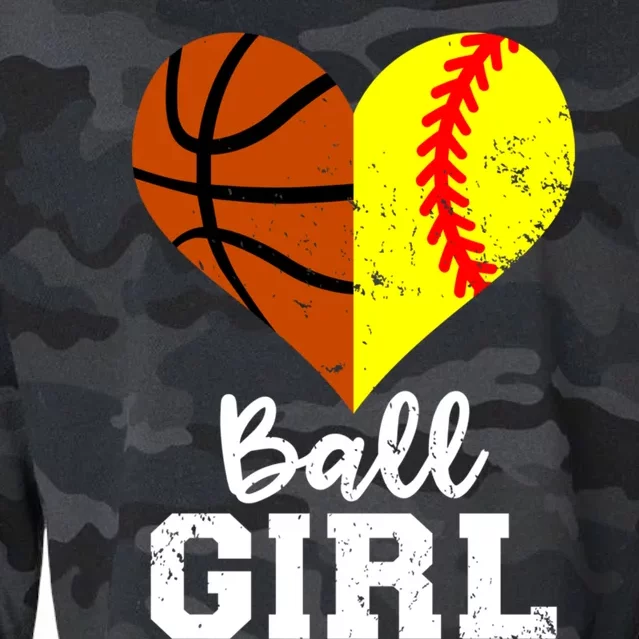 Ball Girl Heart Funny Softball Basketball Girl Cropped Pullover Crew