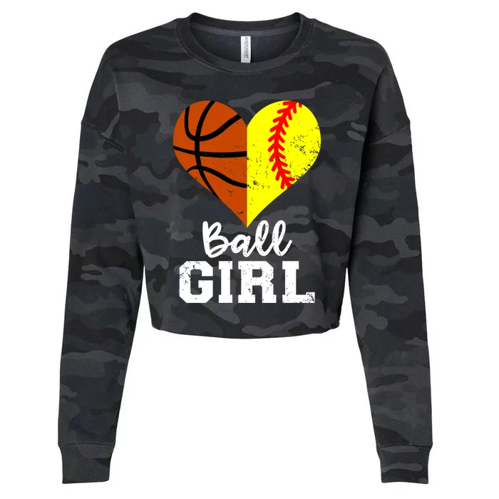 Ball Girl Heart Funny Softball Basketball Girl Cropped Pullover Crew