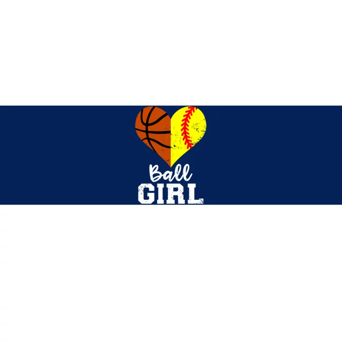 Ball Girl Heart Funny Softball Basketball Girl Bumper Sticker