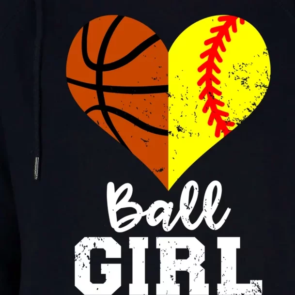 Ball Girl Heart Funny Softball Basketball Girl Womens Funnel Neck Pullover Hood