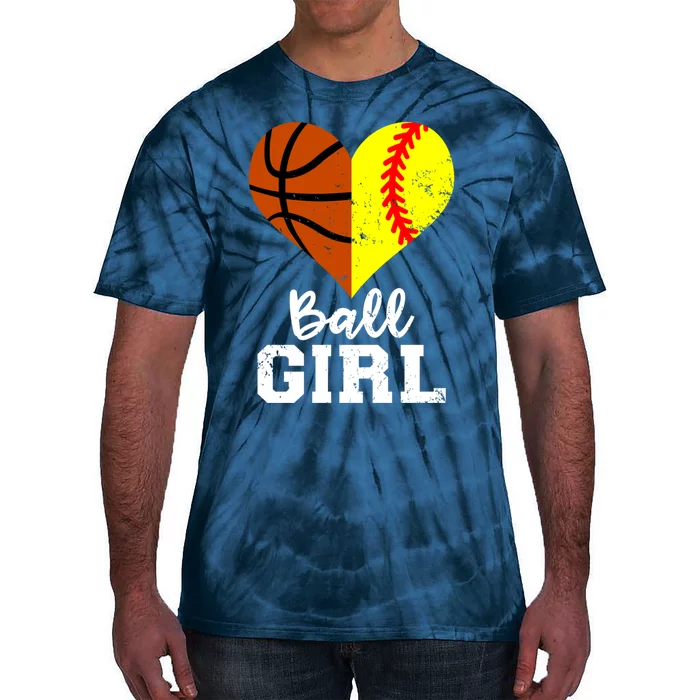 Ball Girl Heart Funny Softball Basketball Girl Tie-Dye T-Shirt