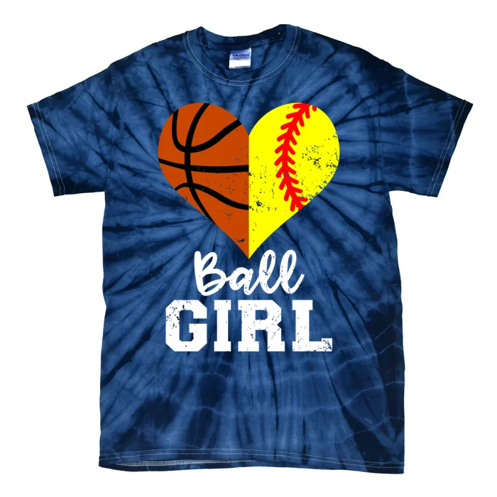 Ball Girl Heart Funny Softball Basketball Girl Tie-Dye T-Shirt