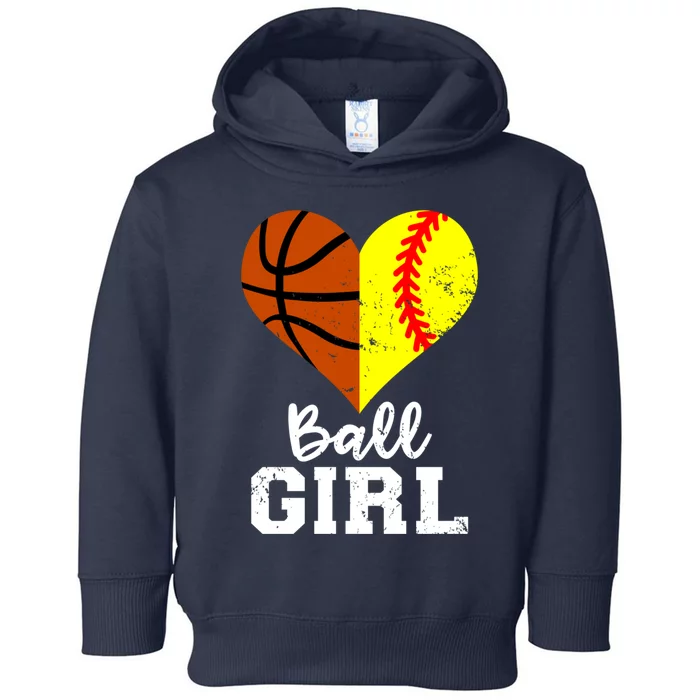 Ball Girl Heart Funny Softball Basketball Girl Toddler Hoodie