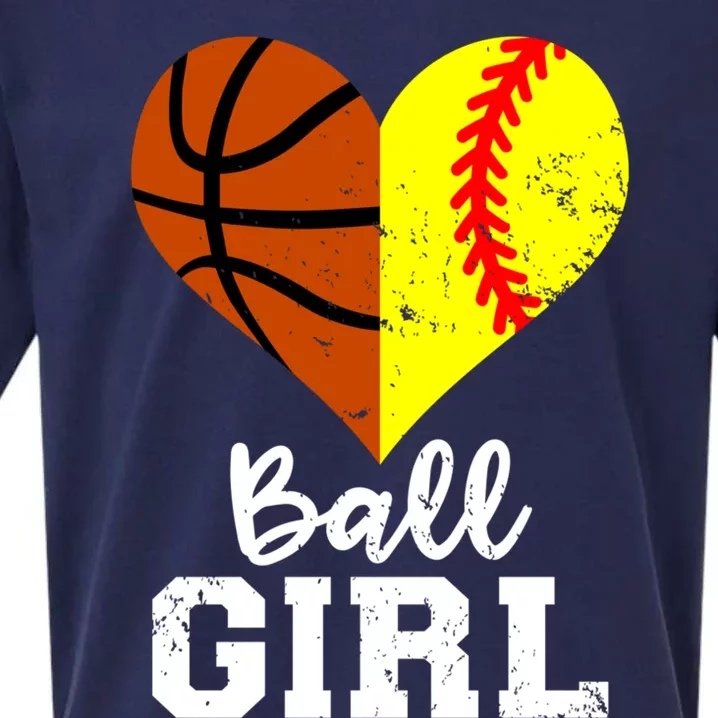 Ball Girl Heart Funny Softball Basketball Girl Sueded Cloud Jersey T-Shirt