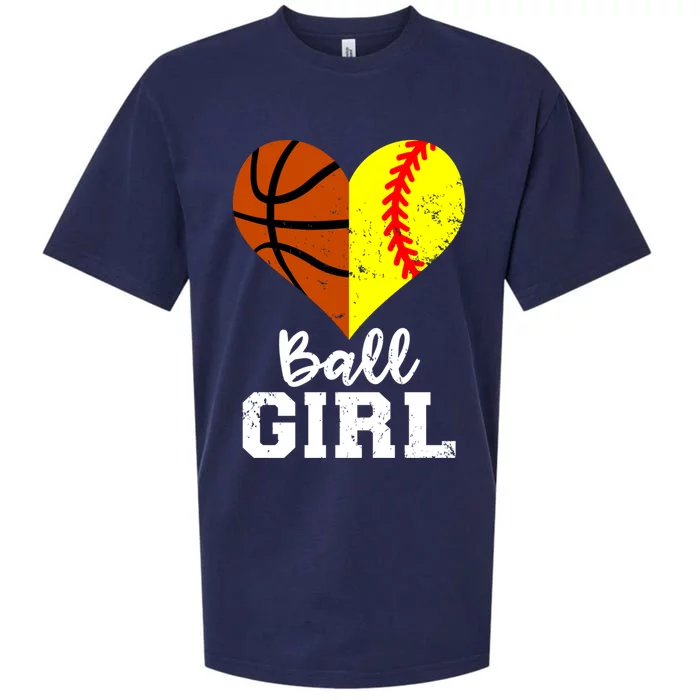 Ball Girl Heart Funny Softball Basketball Girl Sueded Cloud Jersey T-Shirt