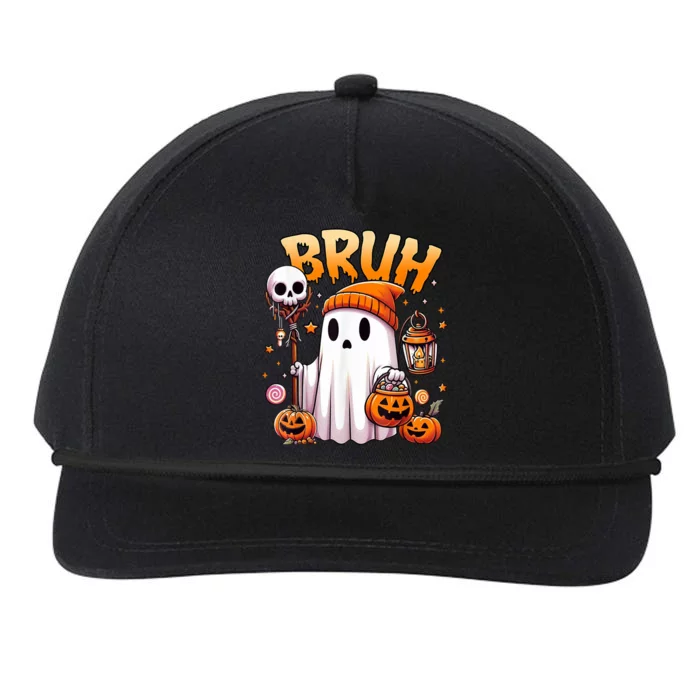 Bruh Ghost Halloween Cute Ghost Trick Or Treat Snapback Five-Panel Rope Hat