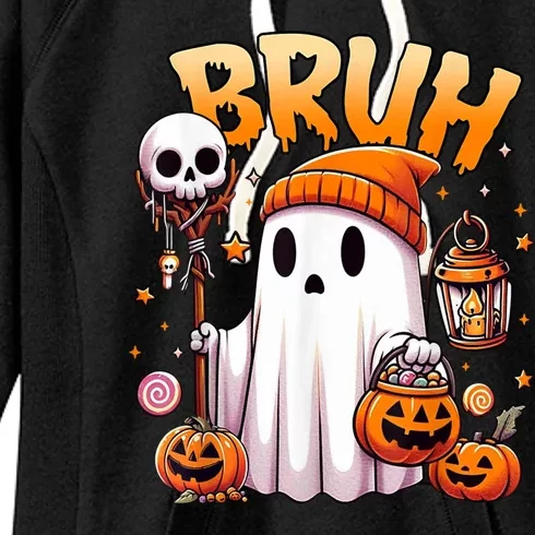 Bruh Ghost Halloween Cute Ghost Trick Or Treat Women's Fleece Hoodie