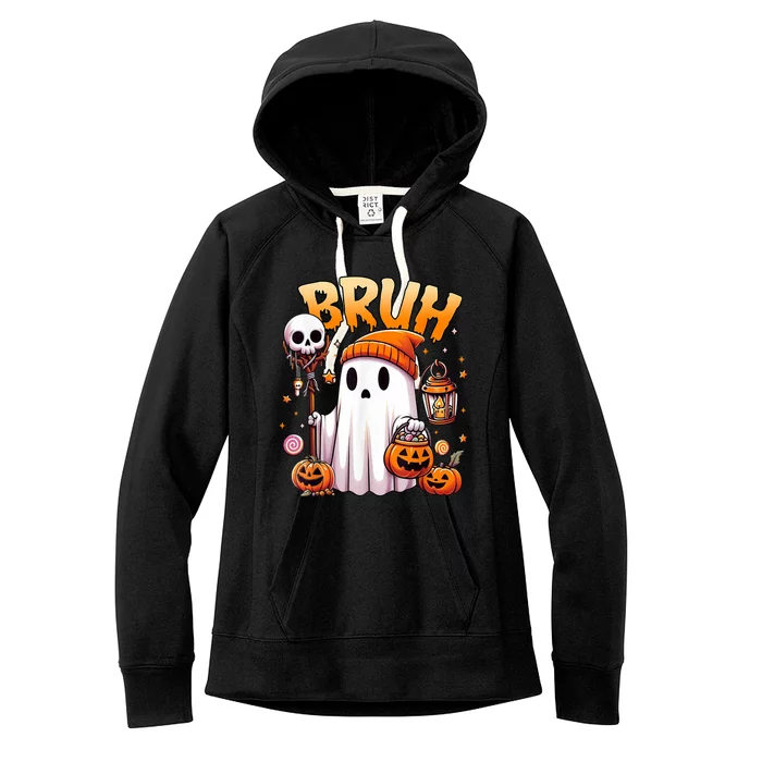 Bruh Ghost Halloween Cute Ghost Trick Or Treat Women's Fleece Hoodie