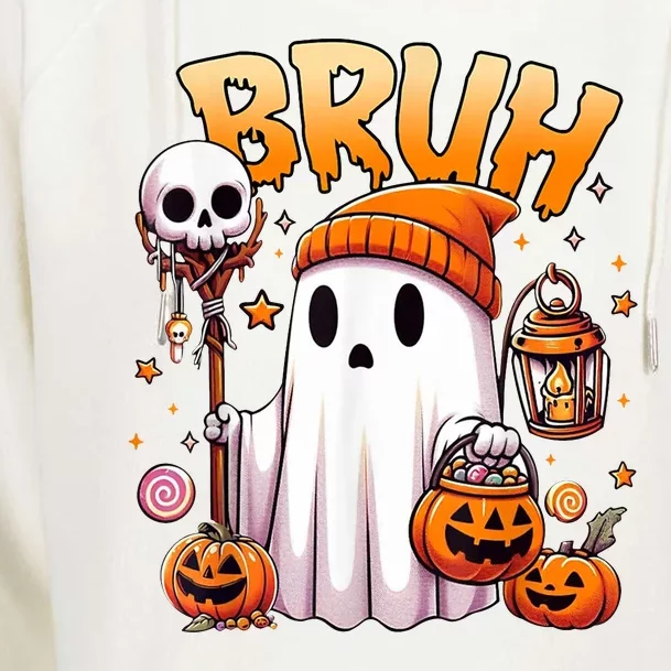 Bruh Ghost Halloween Cute Ghost Trick Or Treat Womens Funnel Neck Pullover Hood