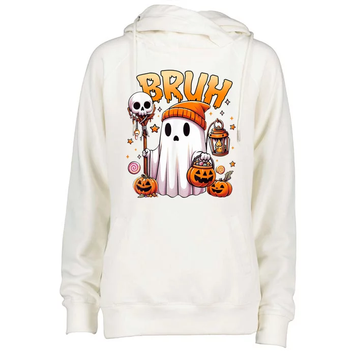 Bruh Ghost Halloween Cute Ghost Trick Or Treat Womens Funnel Neck Pullover Hood