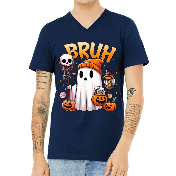 Bruh Ghost Halloween Cute Ghost Trick Or Treat V-Neck T-Shirt