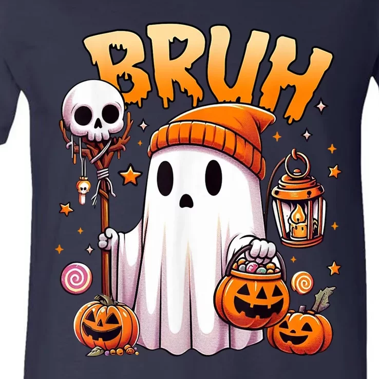 Bruh Ghost Halloween Cute Ghost Trick Or Treat V-Neck T-Shirt