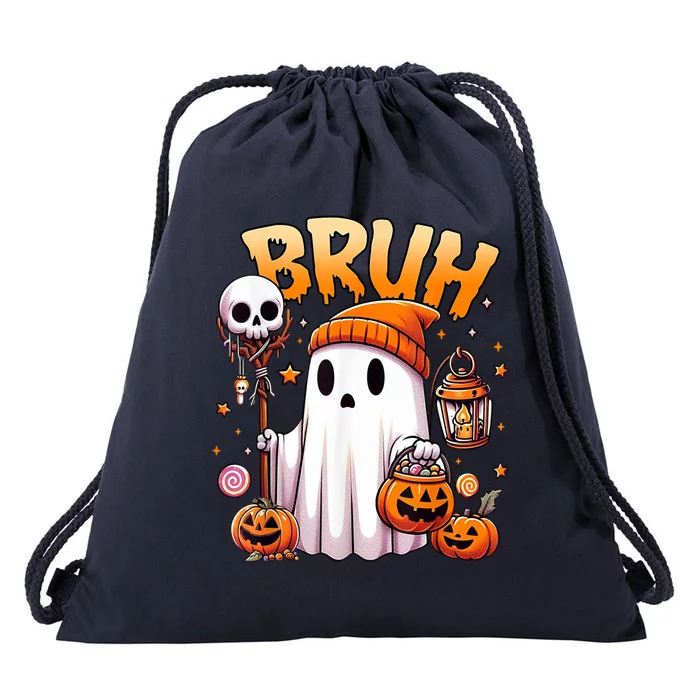 Bruh Ghost Halloween Cute Ghost Trick Or Treat Drawstring Bag