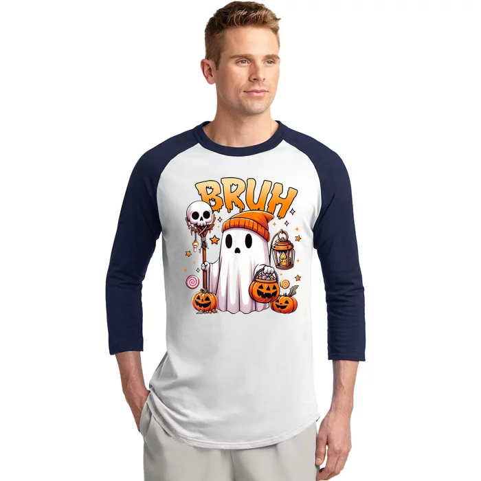 Bruh Ghost Halloween Cute Ghost Trick Or Treat Baseball Sleeve Shirt