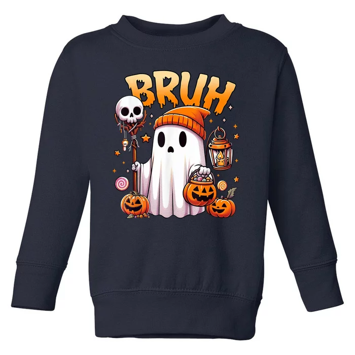 Bruh Ghost Halloween Cute Ghost Trick Or Treat Toddler Sweatshirt