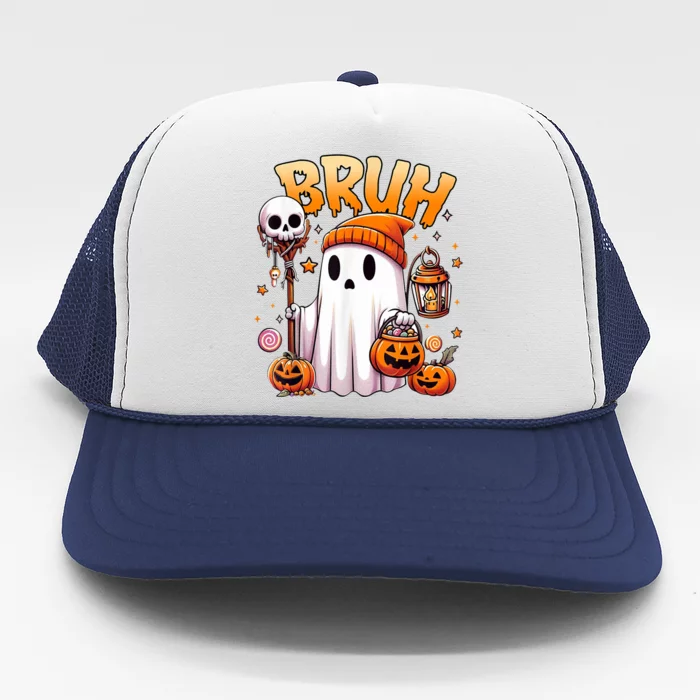 Bruh Ghost Halloween Cute Ghost Trick Or Treat Trucker Hat