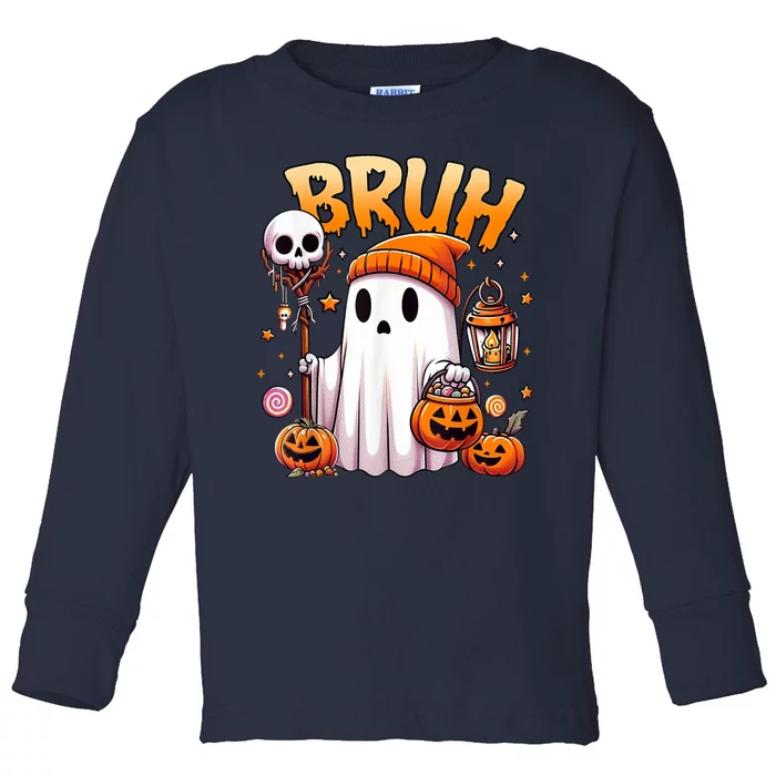 Bruh Ghost Halloween Cute Ghost Trick Or Treat Toddler Long Sleeve Shirt