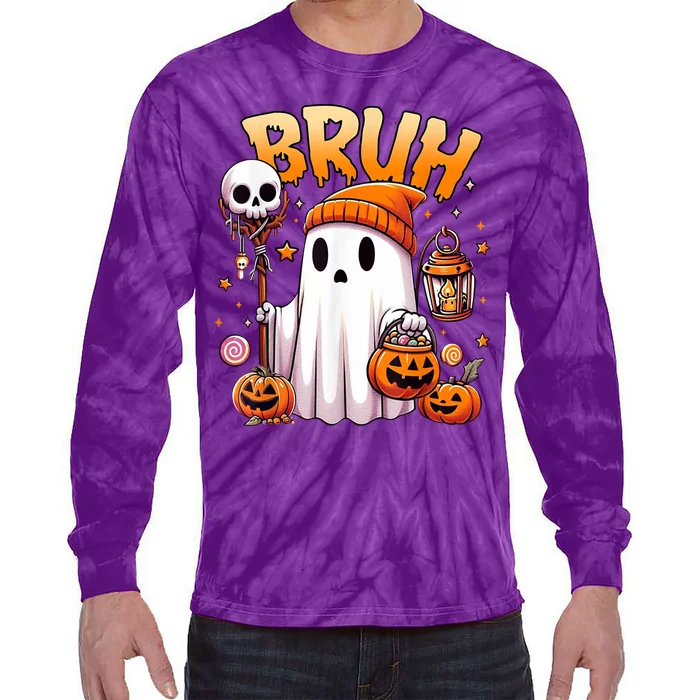 Bruh Ghost Halloween Cute Ghost Trick Or Treat Tie-Dye Long Sleeve Shirt