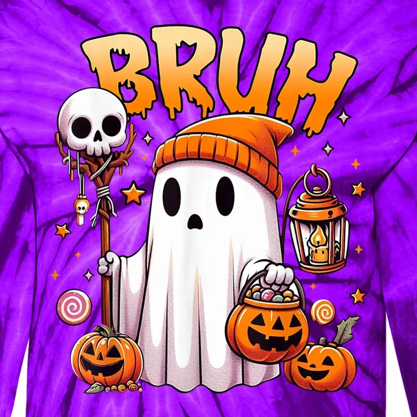 Bruh Ghost Halloween Cute Ghost Trick Or Treat Tie-Dye Long Sleeve Shirt