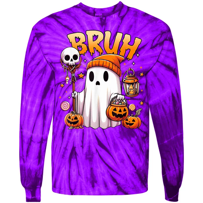 Bruh Ghost Halloween Cute Ghost Trick Or Treat Tie-Dye Long Sleeve Shirt