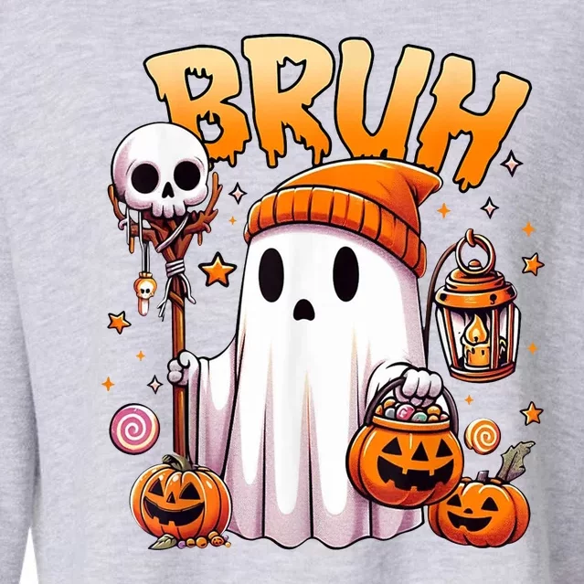 Bruh Ghost Halloween Cute Ghost Trick Or Treat Cropped Pullover Crew