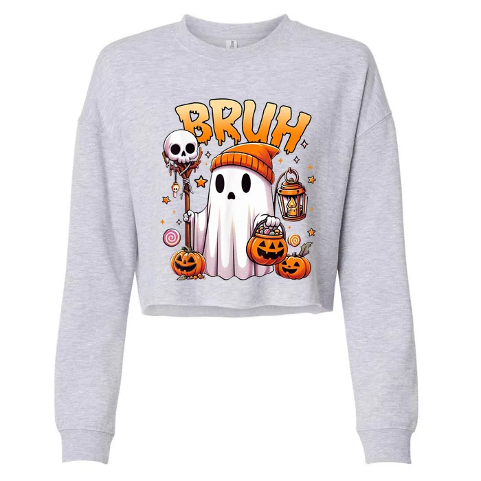 Bruh Ghost Halloween Cute Ghost Trick Or Treat Cropped Pullover Crew