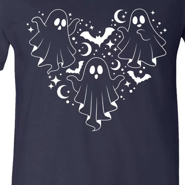 Boo Ghost Heart Halloween Festive V-Neck T-Shirt