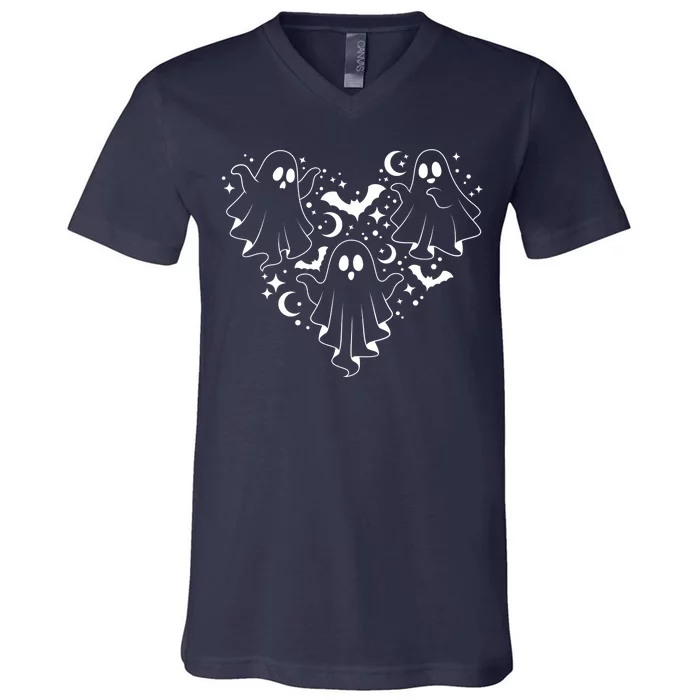 Boo Ghost Heart Halloween Festive V-Neck T-Shirt