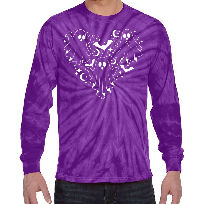 Boo Ghost Heart Halloween Festive Tie-Dye Long Sleeve Shirt