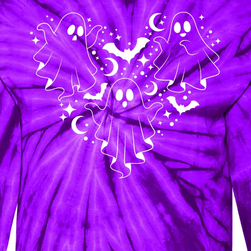 Boo Ghost Heart Halloween Festive Tie-Dye Long Sleeve Shirt