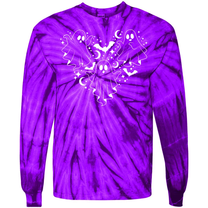 Boo Ghost Heart Halloween Festive Tie-Dye Long Sleeve Shirt