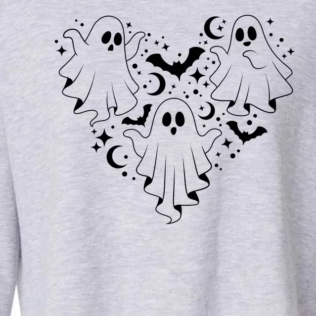 Boo Ghost Heart Halloween Festive Cropped Pullover Crew