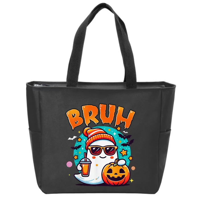 Bruh Ghost Halloween Cute Ghost Trick Or Treat Candy Zip Tote Bag