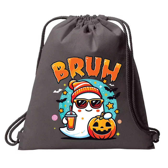 Bruh Ghost Halloween Cute Ghost Trick Or Treat Candy Drawstring Bag