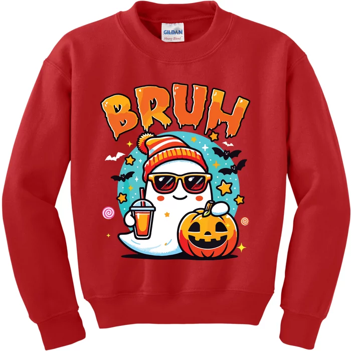 Bruh Ghost Halloween Cute Ghost Trick Or Treat Candy Kids Sweatshirt