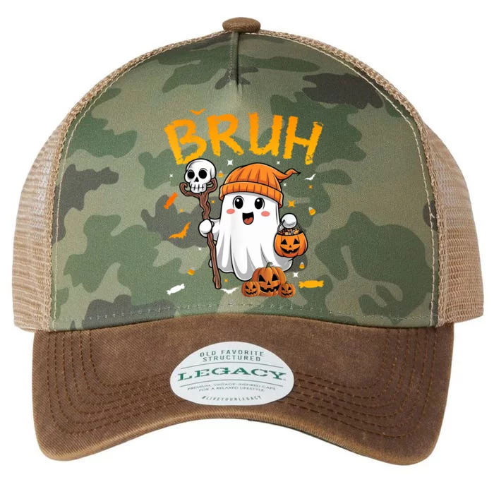 Bruh Ghost Halloween Cute Ghost Candy Funny Halloween Legacy Tie Dye Trucker Hat