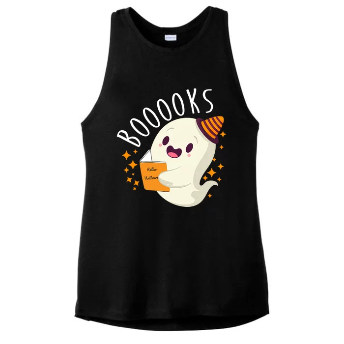 Books Ghost Halloween Cute Funny Ladies Tri-Blend Wicking Tank