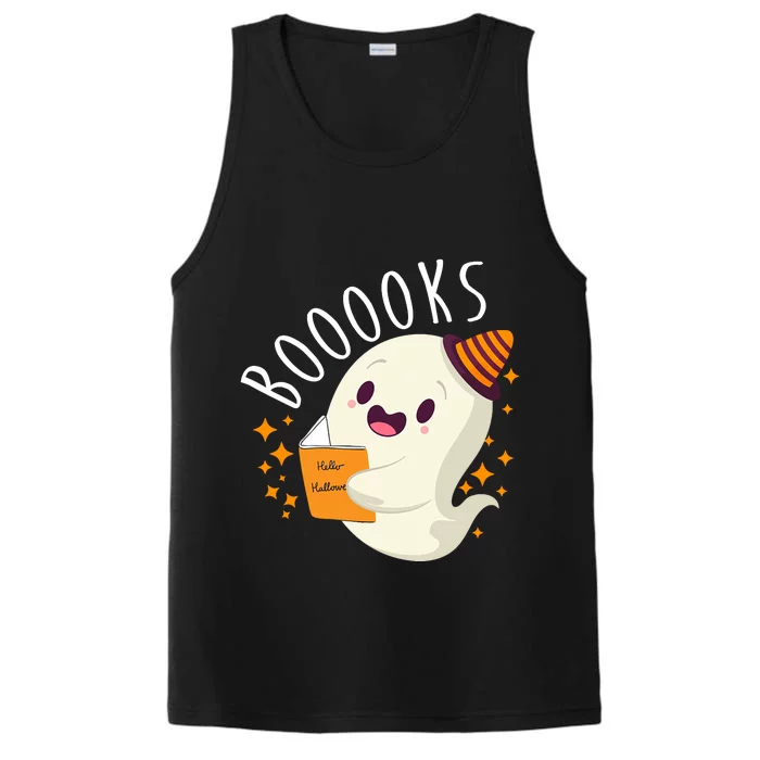 Books Ghost Halloween Cute Funny Performance Tank