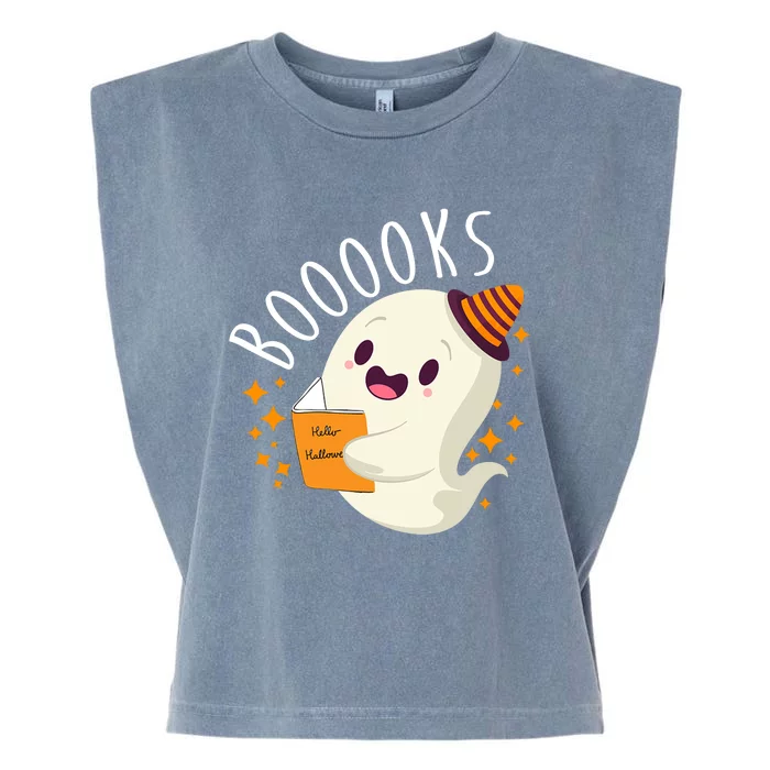 Books Ghost Halloween Cute Funny Garment-Dyed Women's Muscle Tee