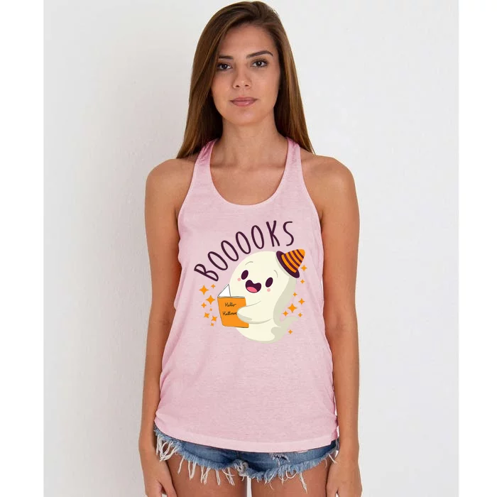 Books Ghost Halloween Cute Funny Women's Knotted Racerback Tank