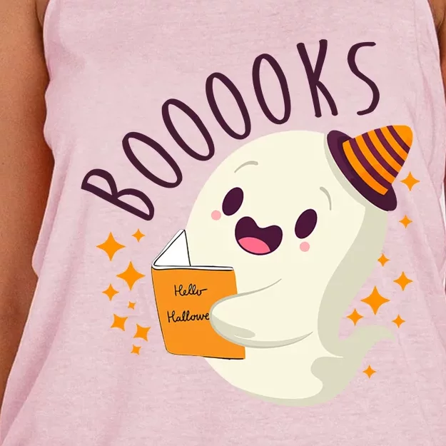 Books Ghost Halloween Cute Funny Women's Knotted Racerback Tank