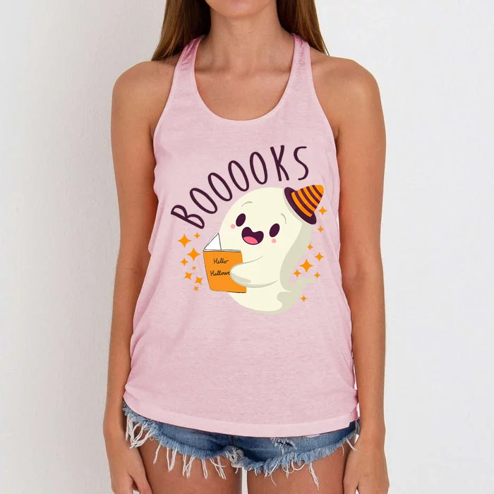 Books Ghost Halloween Cute Funny Women's Knotted Racerback Tank