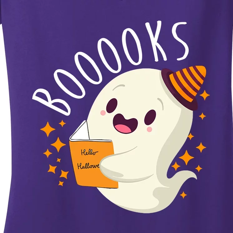 Books Ghost Halloween Cute Funny Women's V-Neck T-Shirt