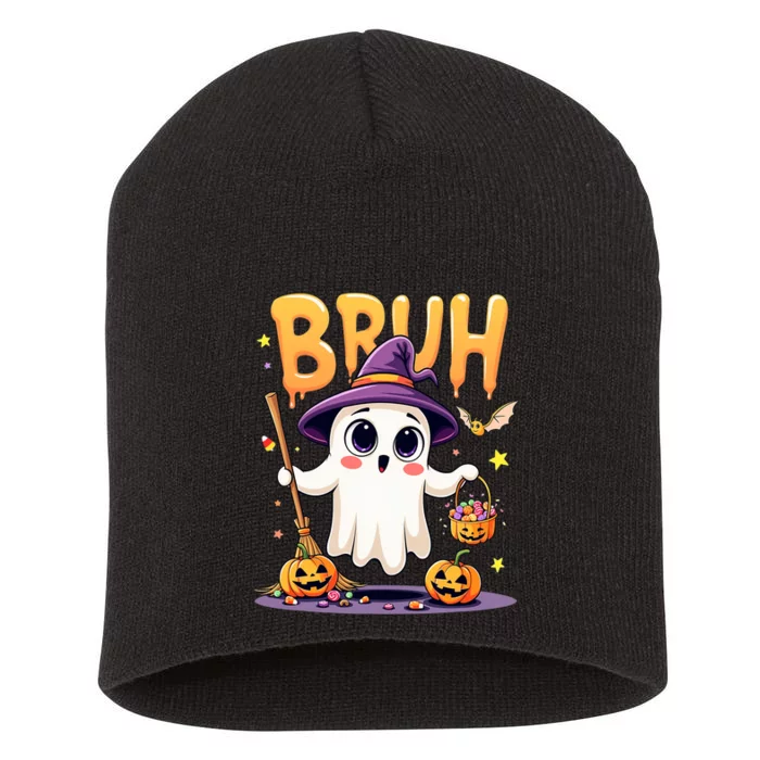 Bruh Ghost Halloween Trick Or Treat Funny Short Acrylic Beanie