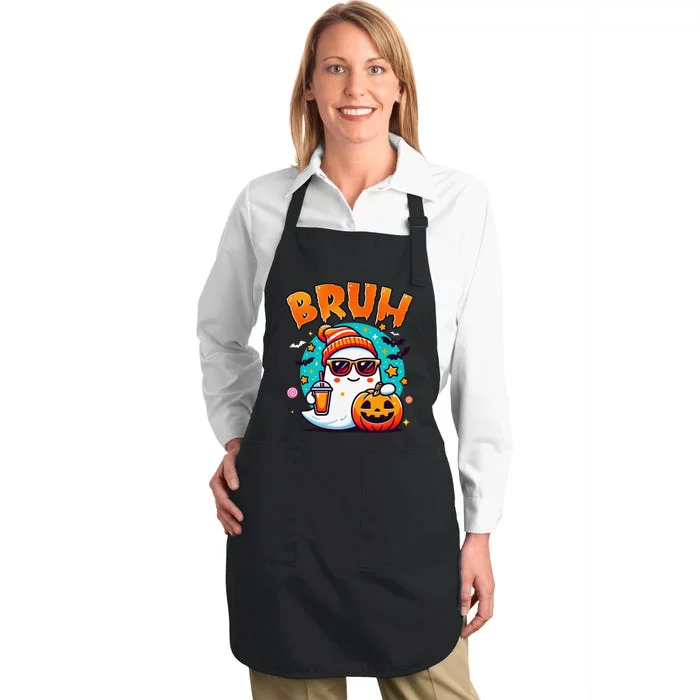 Bruh Ghost Halloween Cute Ghost Trick Or Treat Candy Gift Full-Length Apron With Pocket